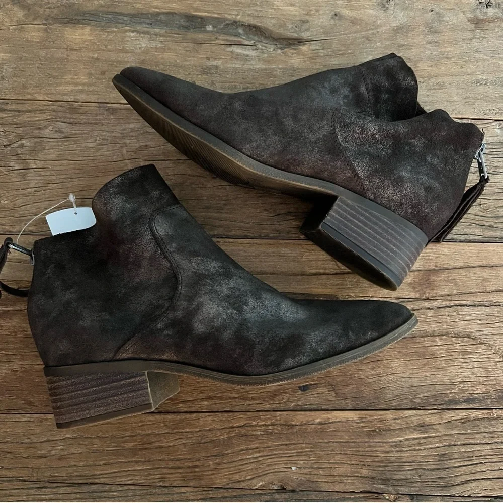 Lucky Brand Lahela Suede Booties Brown Metallic Size 6.5‎